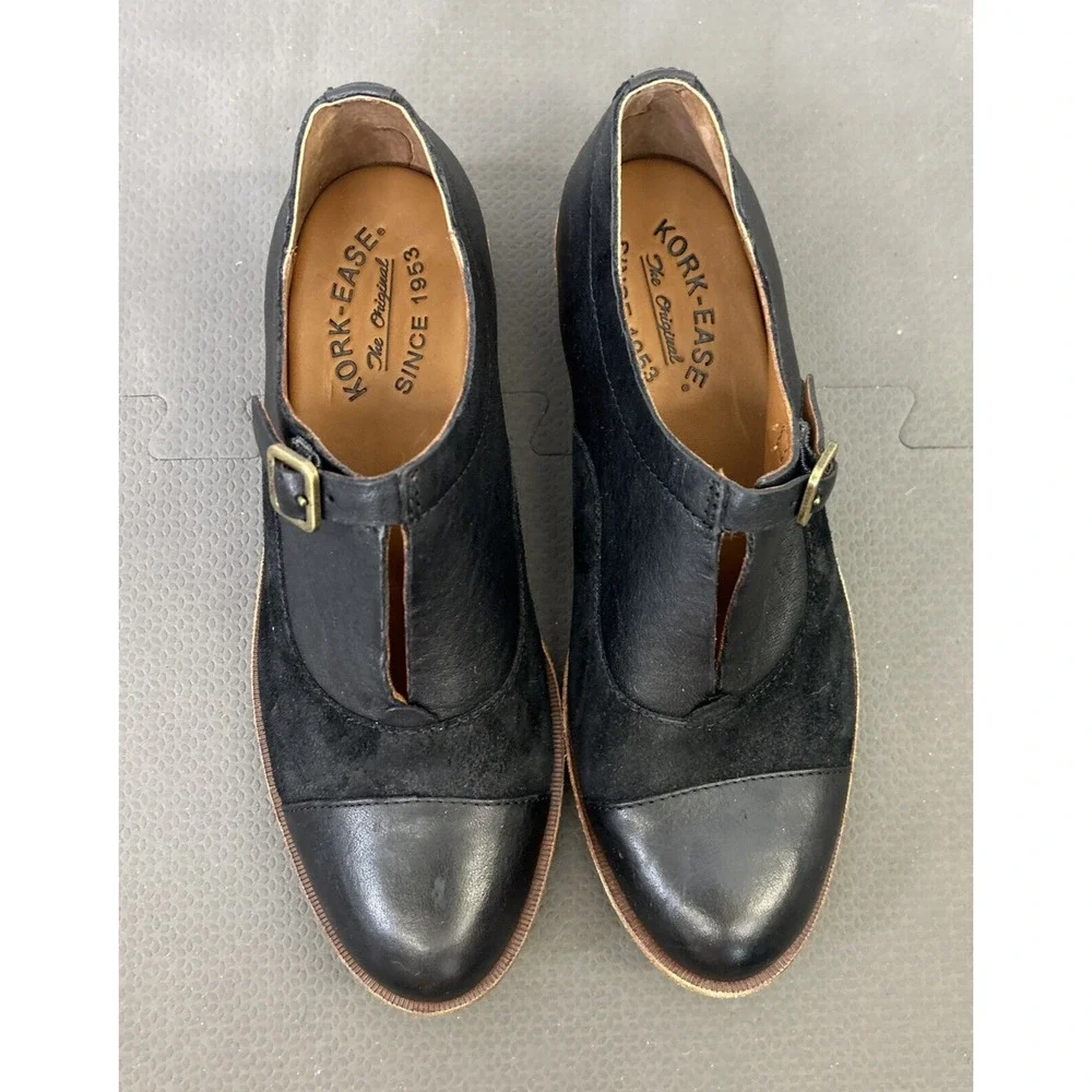 Kork-Ease Niseda Oxford Shoes 6.5 Black Suede Leather Buckle Loafers Bnfts Chrty